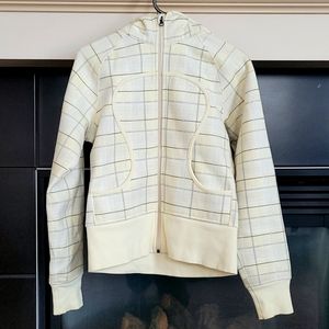 Lululemon Limited Edition scuba hoodie Pale yellow w/ plaid pattern Size 10